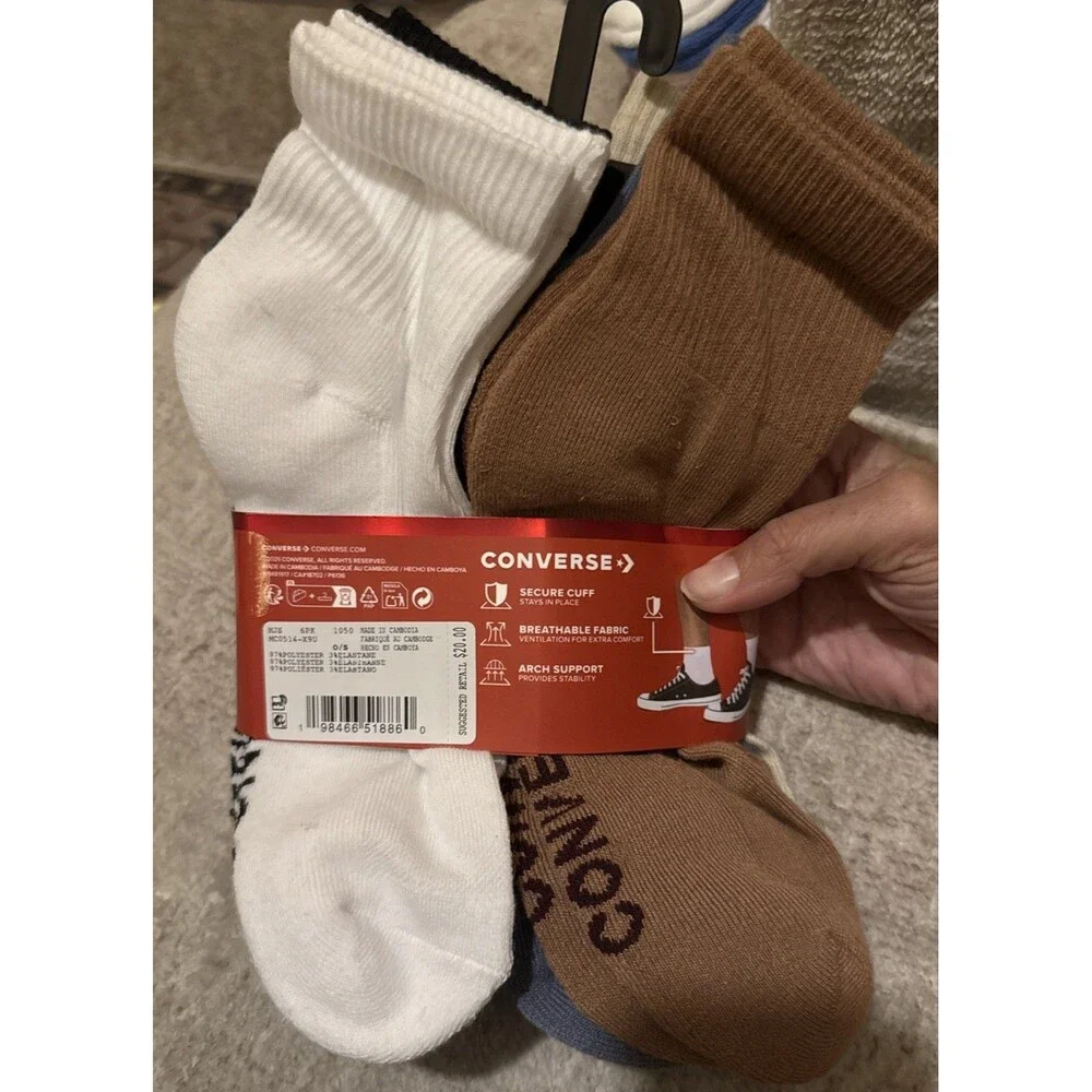 Converse Men's Ankle Socks 6 Pairs Sz 6-12 Free Shipping Asst. Color FAST SHIP